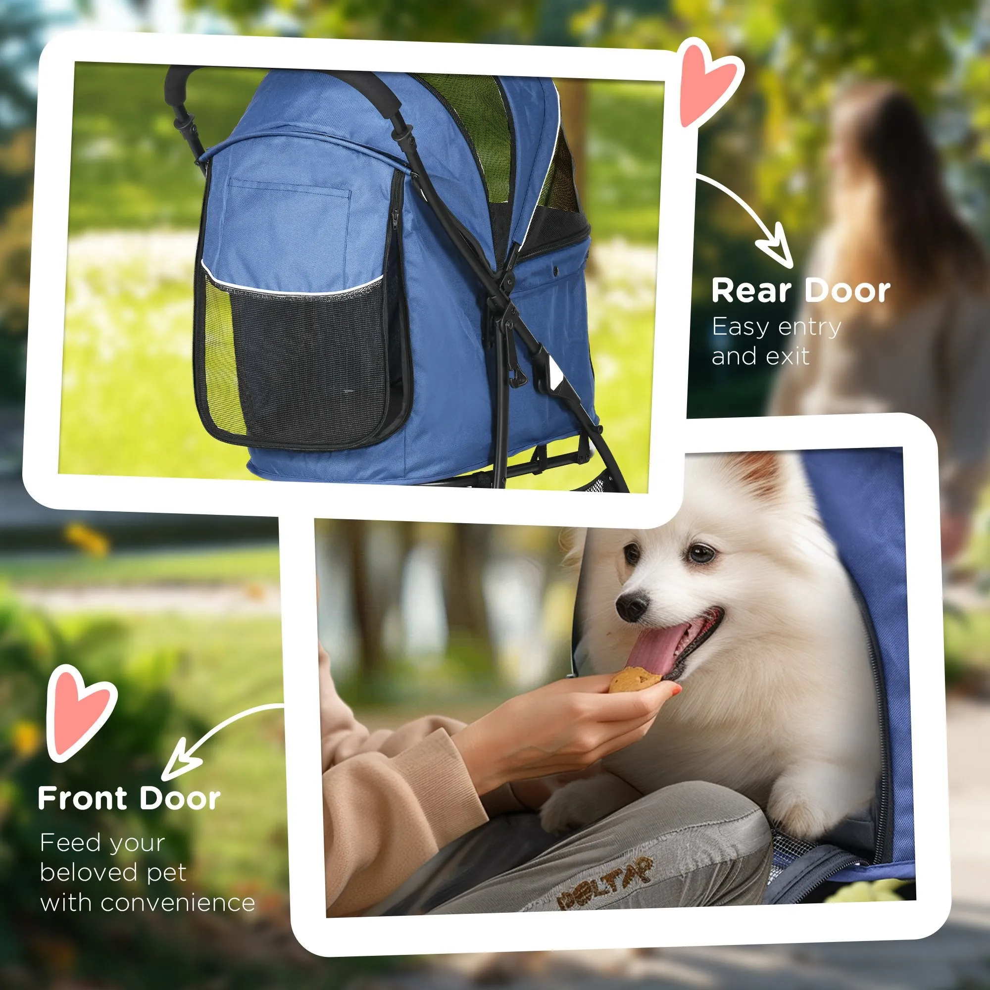 Foldable Pet Stroller for Dogs, Puppy Stroller, with Large Carriage, Brakes, Canopy - Blue
