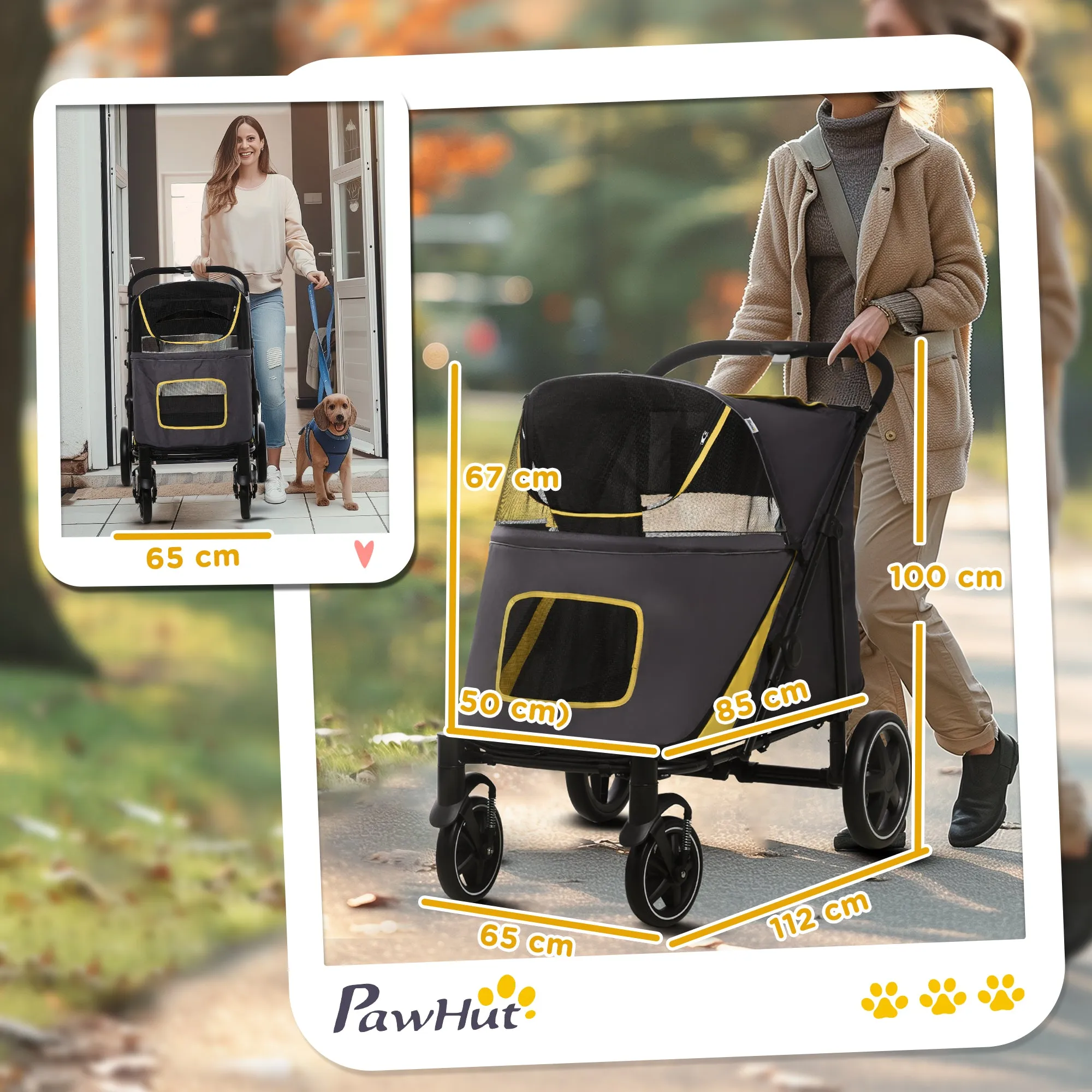 Foldable Pet Stroller, with Universal Wheels, Shock Absorber, for Medium and Large Dogs - Grey
