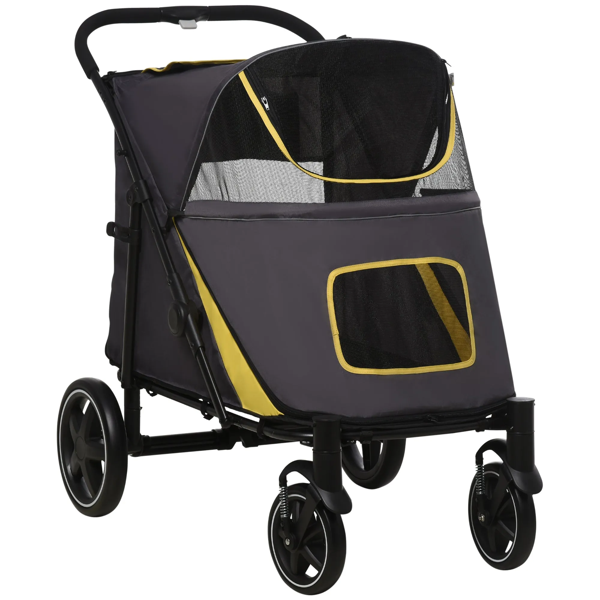 Foldable Pet Stroller, with Universal Wheels, Shock Absorber, for Medium and Large Dogs - Grey