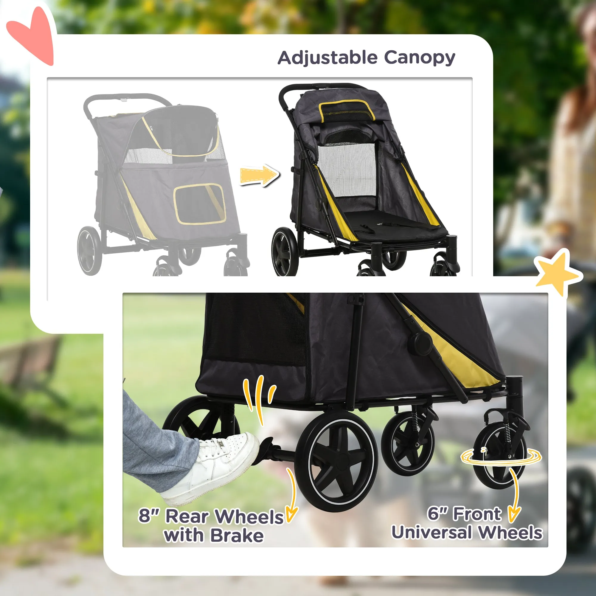 Foldable Pet Stroller, with Universal Wheels, Shock Absorber, for Medium and Large Dogs - Grey