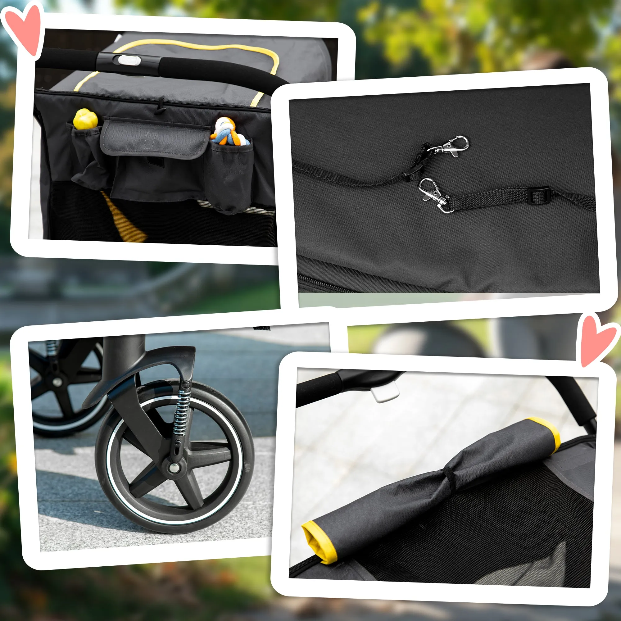 Foldable Pet Stroller, with Universal Wheels, Shock Absorber, for Medium and Large Dogs - Grey