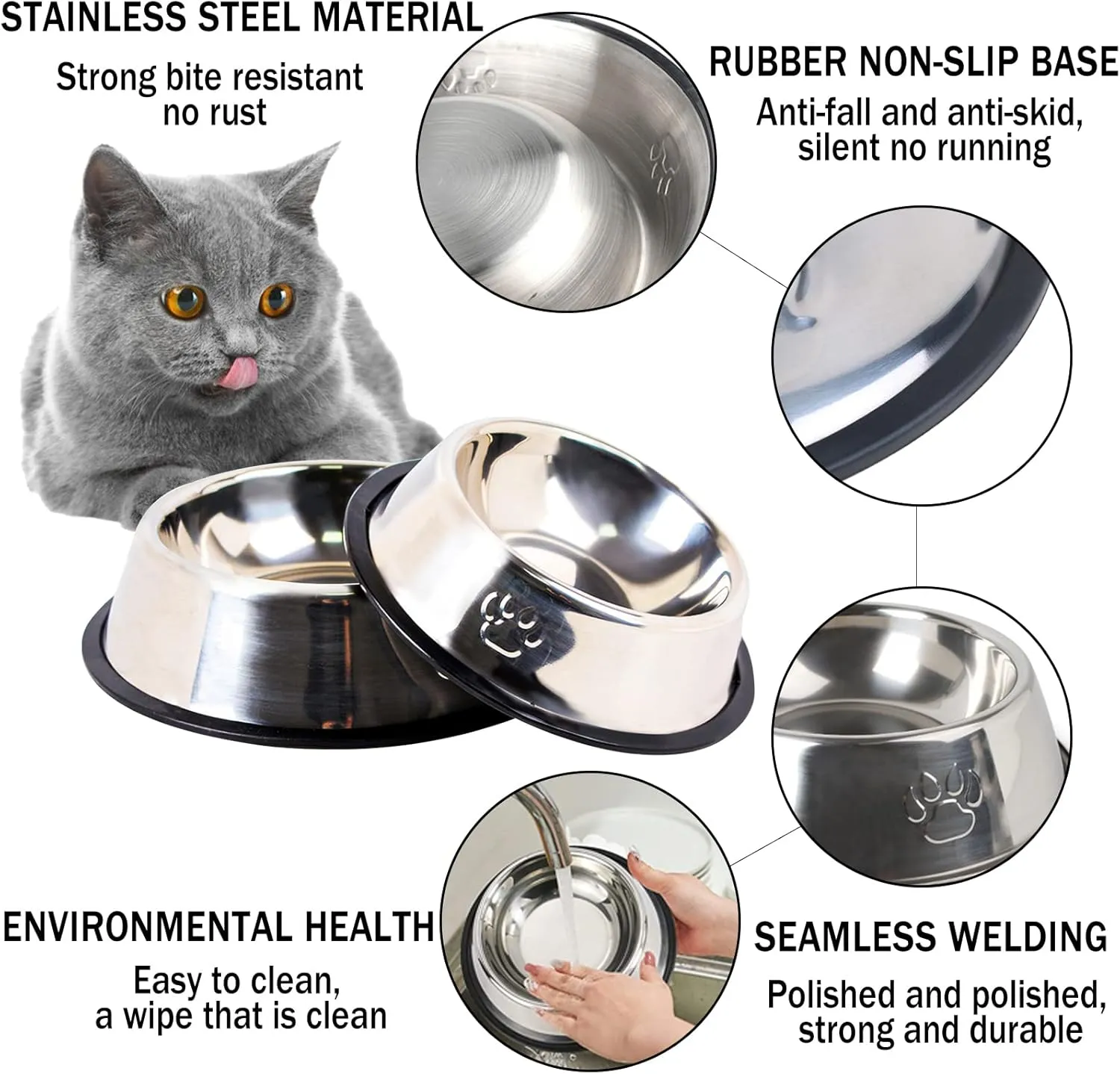 Hamiledyi Stainless Steel Dog Cat Bowl with Rubber Base 4 Pack Pet Feeder and Water Bowls Stackable Non-Slip Puppy Dishes for Small Medium Animals Kitten Rabbit