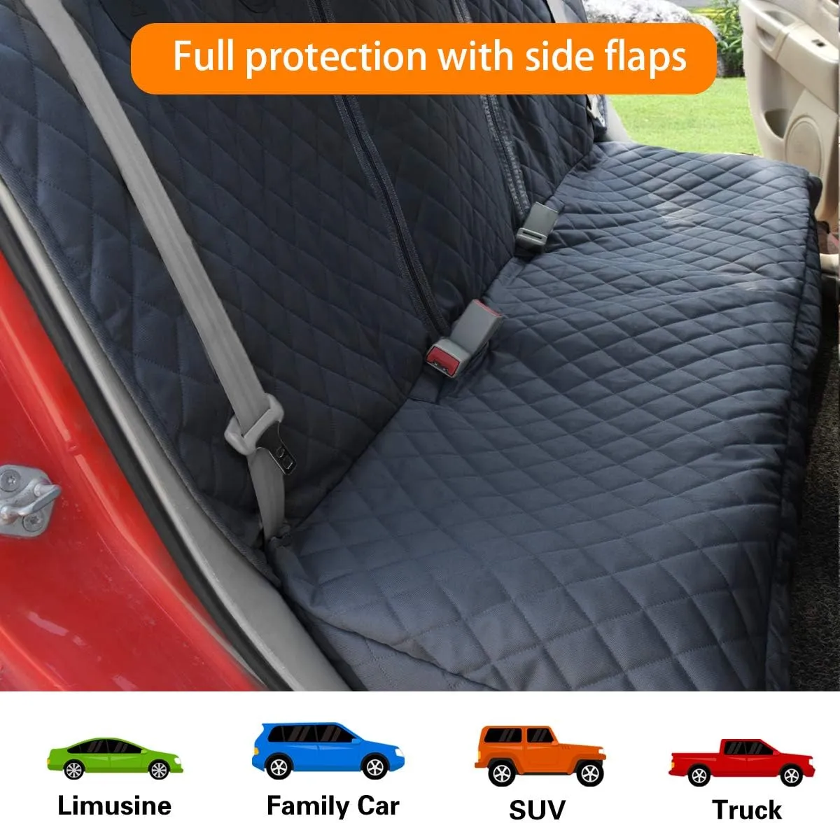 Honest Dog Car Seat Covers, Dog seat Cover with Side Flap for Cars, Trucks, and Suv's - Waterproof & Nonslip Pet Seat Cover for Backseat(Black, 57W x 47L)