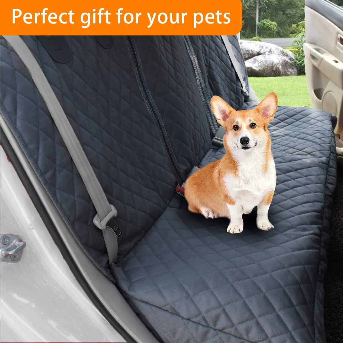 Honest Dog Car Seat Covers, Dog seat Cover with Side Flap for Cars, Trucks, and Suv's - Waterproof & Nonslip Pet Seat Cover for Backseat(Black, 57W x 47L)