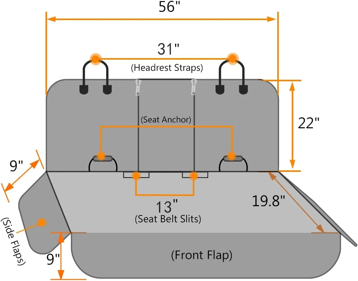 Honest Dog Car Seat Covers, Dog seat Cover with Side Flap for Cars, Trucks, and Suv's - Waterproof & Nonslip Pet Seat Cover for Backseat(Black, 57W x 47L)