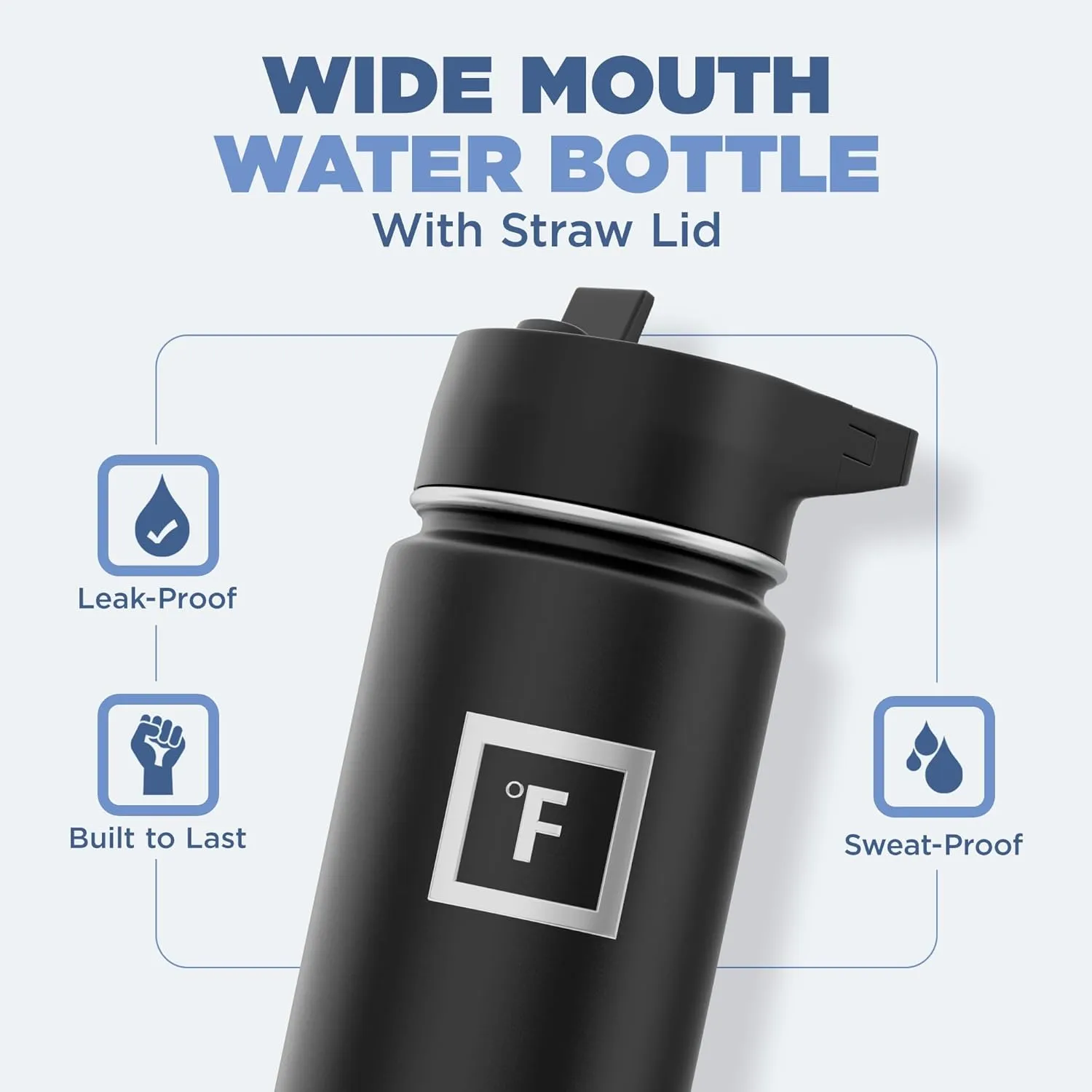 IRON FLASK Camping & Hiking Hydration Flask with 3 Lids - Stainless Steel, Double Walled & Vacuum Insulated Water Bottle - Leak Proof & BPA Free (Black Speckle, Straw - 22 oz)