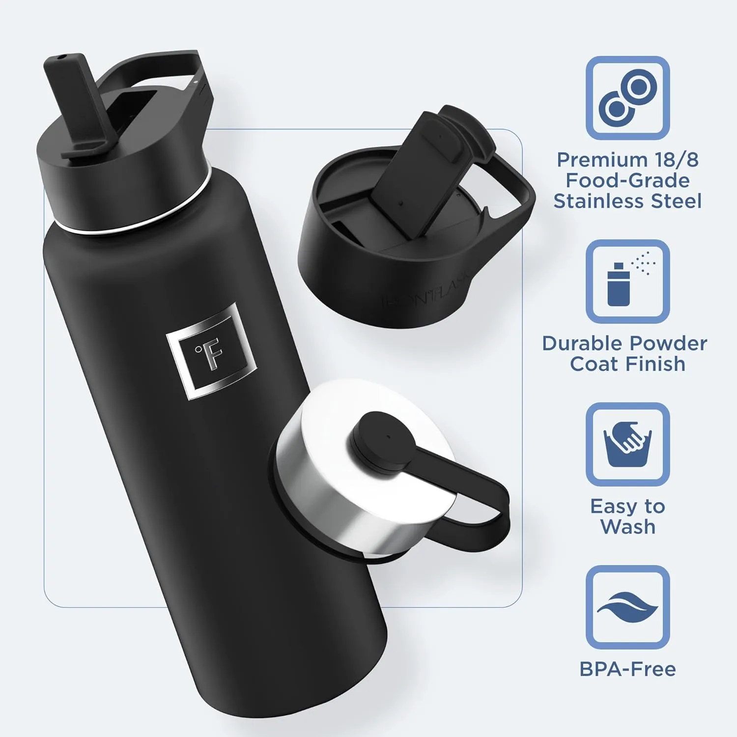 IRON FLASK Camping & Hiking Hydration Flask with 3 Lids - Stainless Steel, Double Walled & Vacuum Insulated Water Bottle - Leak Proof & BPA Free (Kiwi Green, Straw - 40 oz)