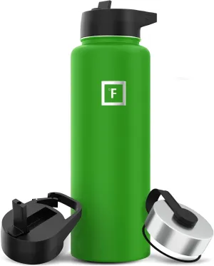 IRON FLASK Camping & Hiking Hydration Flask with 3 Lids - Stainless Steel, Double Walled & Vacuum Insulated Water Bottle - Leak Proof & BPA Free (Kiwi Green, Straw - 40 oz)