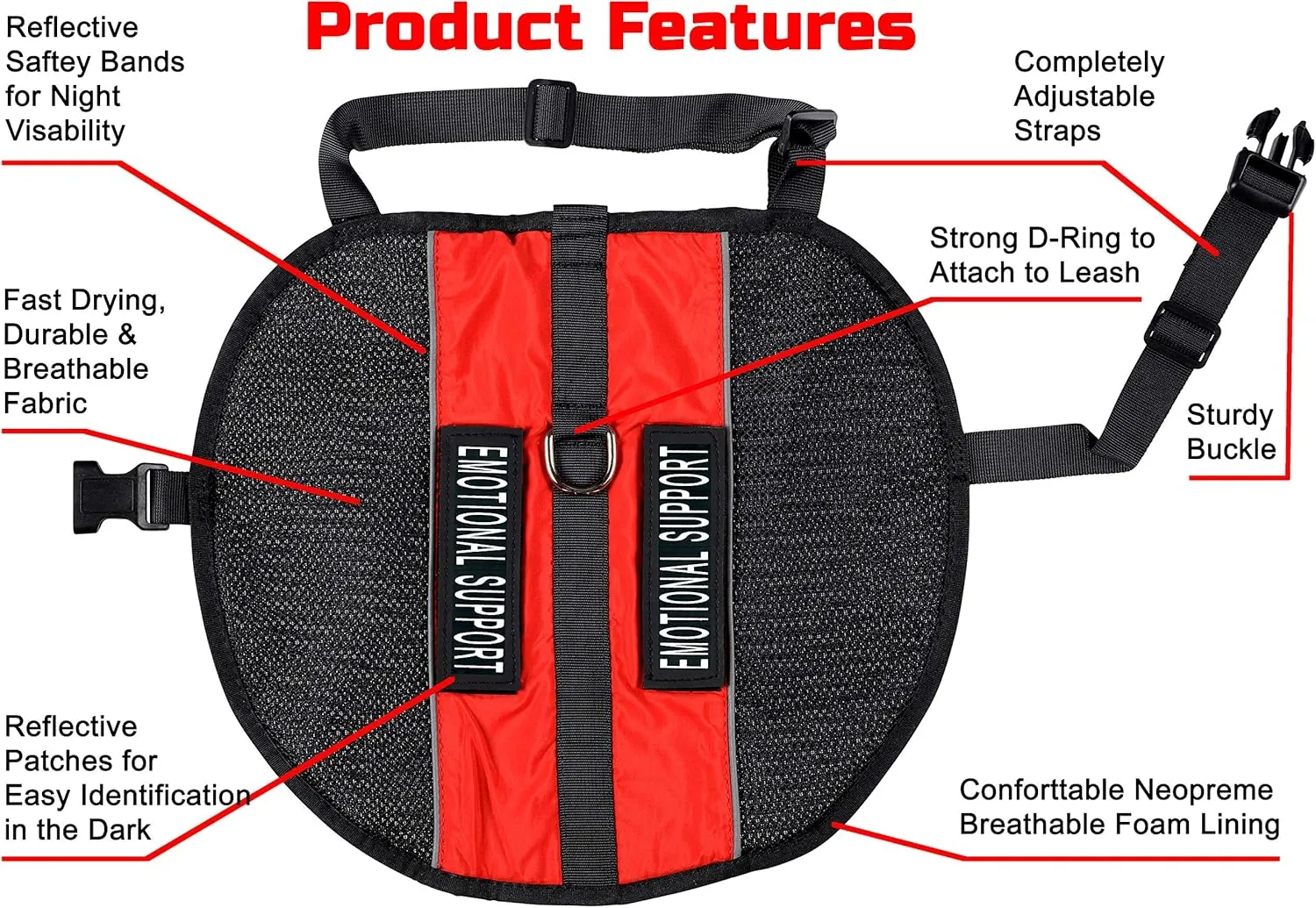 Just 4 Paws Emotional Support Dog Vest Jacket | 6 Sizes | Adjustable Straps & 2 Removable Reflective Emotional Support Dog Patches (Large Chest 26-1/4" to 31-3/4", Red)