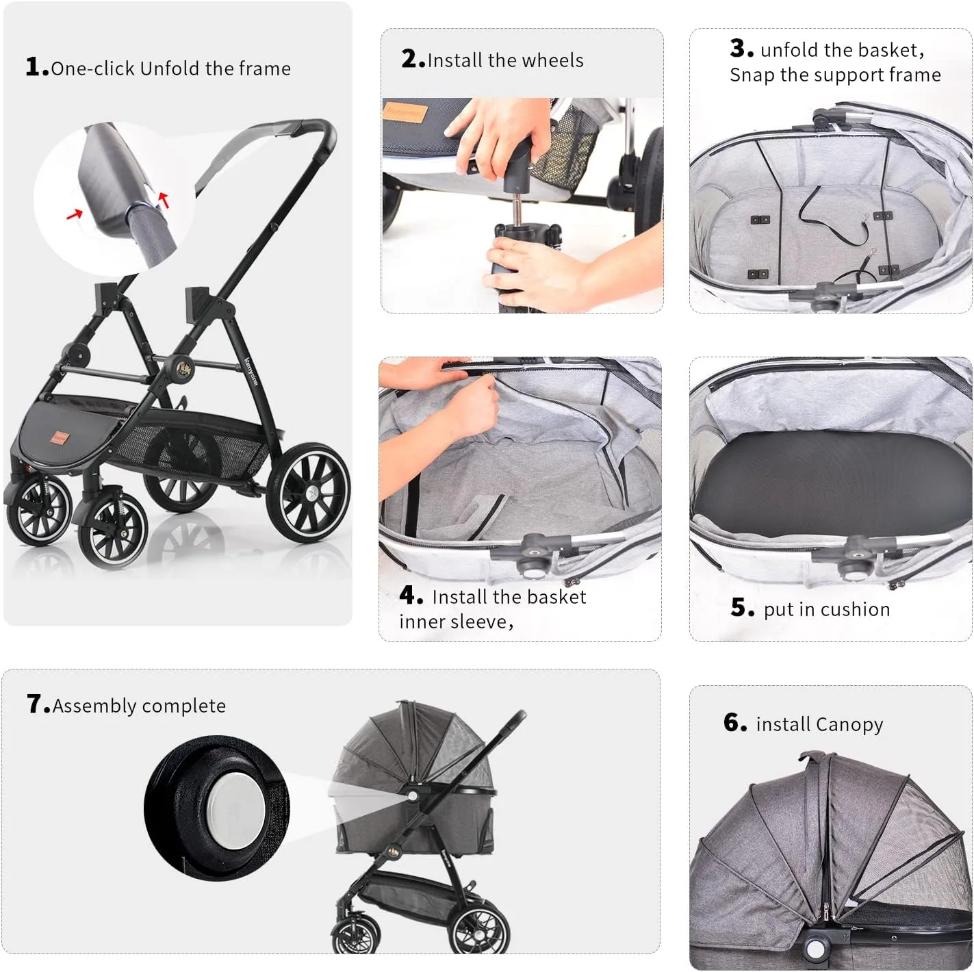 Kenyone Pet Stroller 3 in 1 Dog Cart for Medium Small Size Dogs, Large Cat Stroller with Detachable Carrier for Puppies, Doggies, Kitties, Bunnies (Olive)