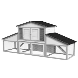 Large Rabbit Hutch with Run Outdoor Bunny Cage with Tray Ramp - Light Grey