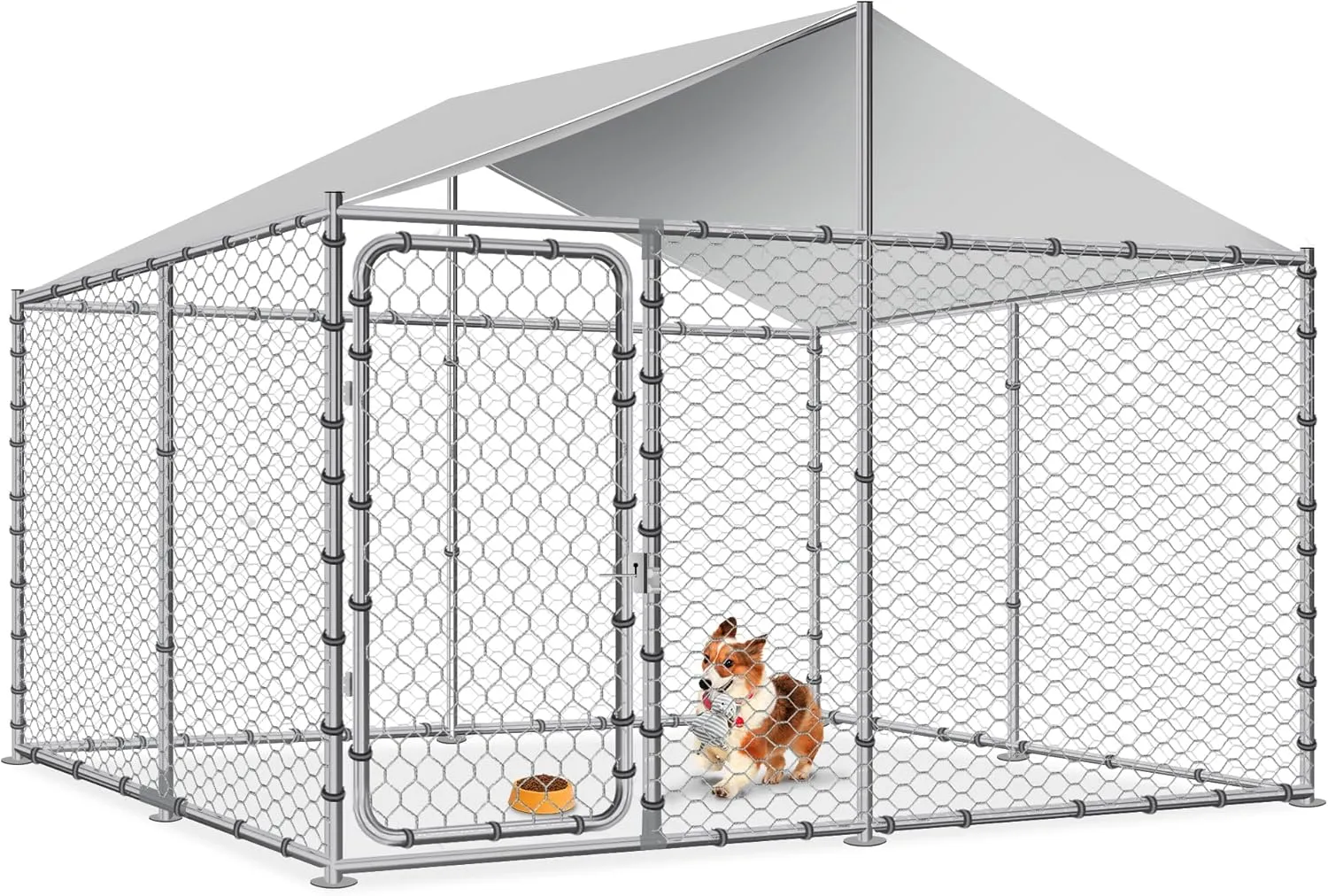LEISU Heavy Duty Outdoor Dog Kennel Large Dog Cage Galvanized Steel Pet Playpen House with Waterproof UV-Resistant Cover, Metal Mesh, Secure Lock (90x90x63 Inches)