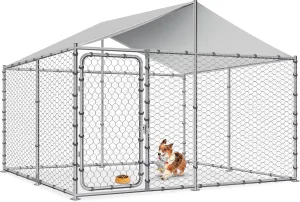 LEISU Heavy Duty Outdoor Dog Kennel Large Dog Cage Galvanized Steel Pet Playpen House with Waterproof UV-Resistant Cover, Metal Mesh, Secure Lock (90x90x63 Inches)
