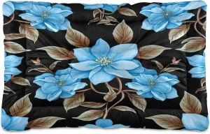 Light Blue Flowers Outdoor Dog Bed for Small Dogs Washable Waterproof Travel Pet Bed Mat Portable Cat Bed with Non-Slip Bottom for Indoor and Sleeping 18 x 24 Inch