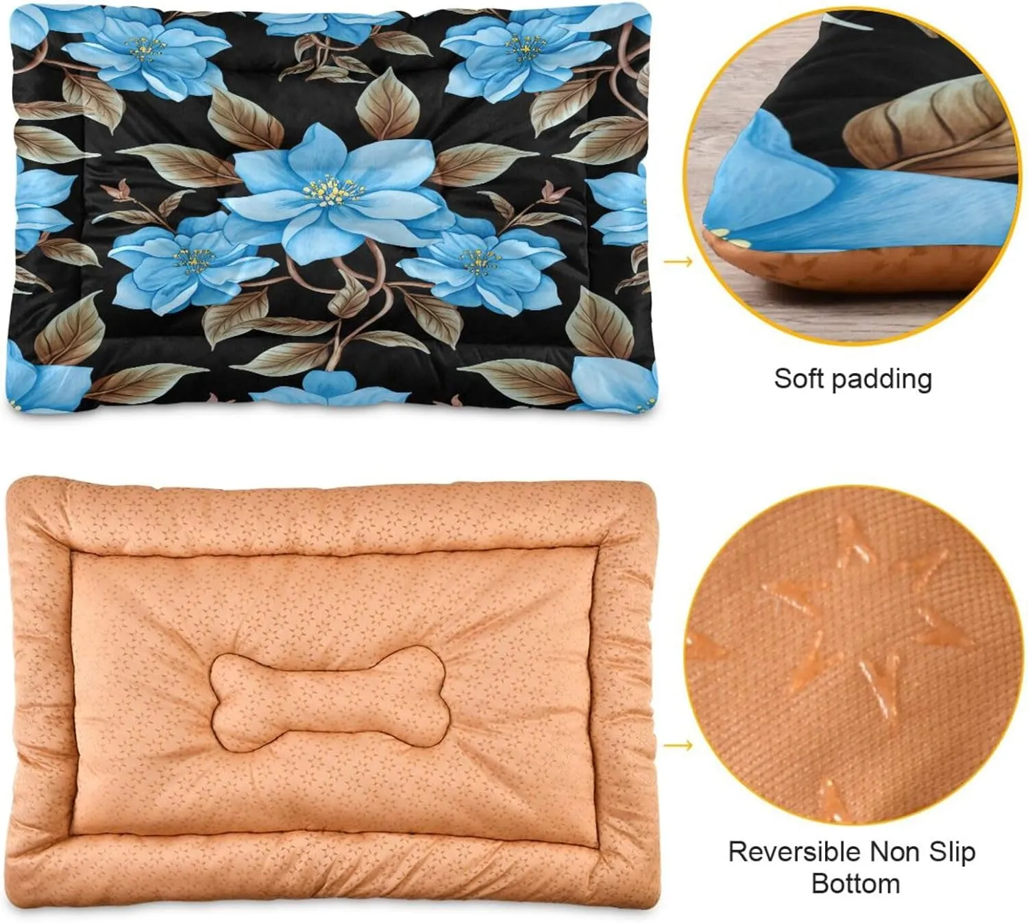 Light Blue Flowers Outdoor Dog Bed for Small Dogs Washable Waterproof Travel Pet Bed Mat Portable Cat Bed with Non-Slip Bottom for Indoor and Sleeping 18 x 24 Inch