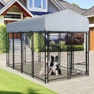 MAGIC UNION 8x4x6 FT Large Dog Kennel Cage Outdoor - Heavy Duty Welded Wire Steel Dog Playpen Enclosure - Dog House Fence with Waterproof UV-Resistant Cover and Secure Lock for Backyard