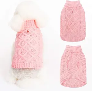Mihachi Turtleneck Dog Sweater - Winter Coat Apparel Classic Cable Knit Clothes with Leash Hole for Cold Weather, Ideal Gift for Pet in New Year