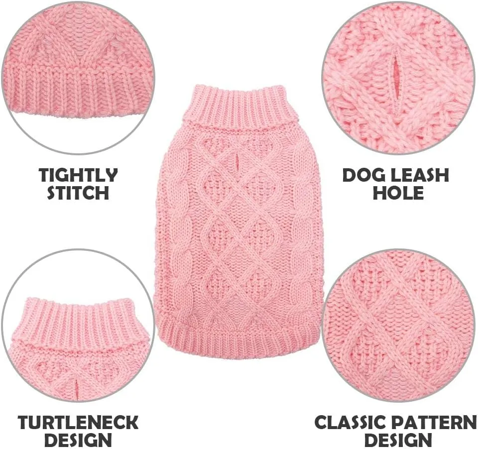 Mihachi Turtleneck Dog Sweater - Winter Coat Apparel Classic Cable Knit Clothes with Leash Hole for Cold Weather, Ideal Gift for Pet in New Year