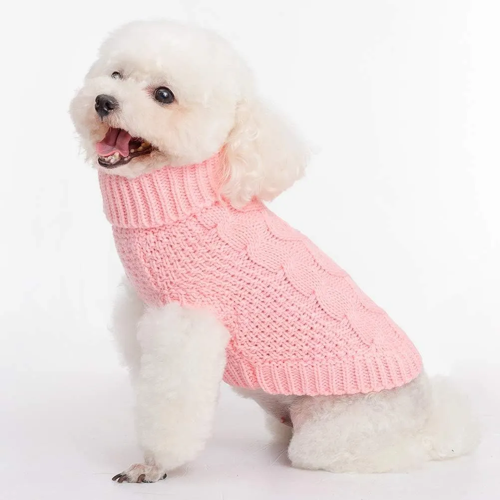 Mihachi Turtleneck Dog Sweater - Winter Coat Apparel Classic Cable Knit Clothes with Leash Hole for Cold Weather, Ideal Gift for Pet in New Year