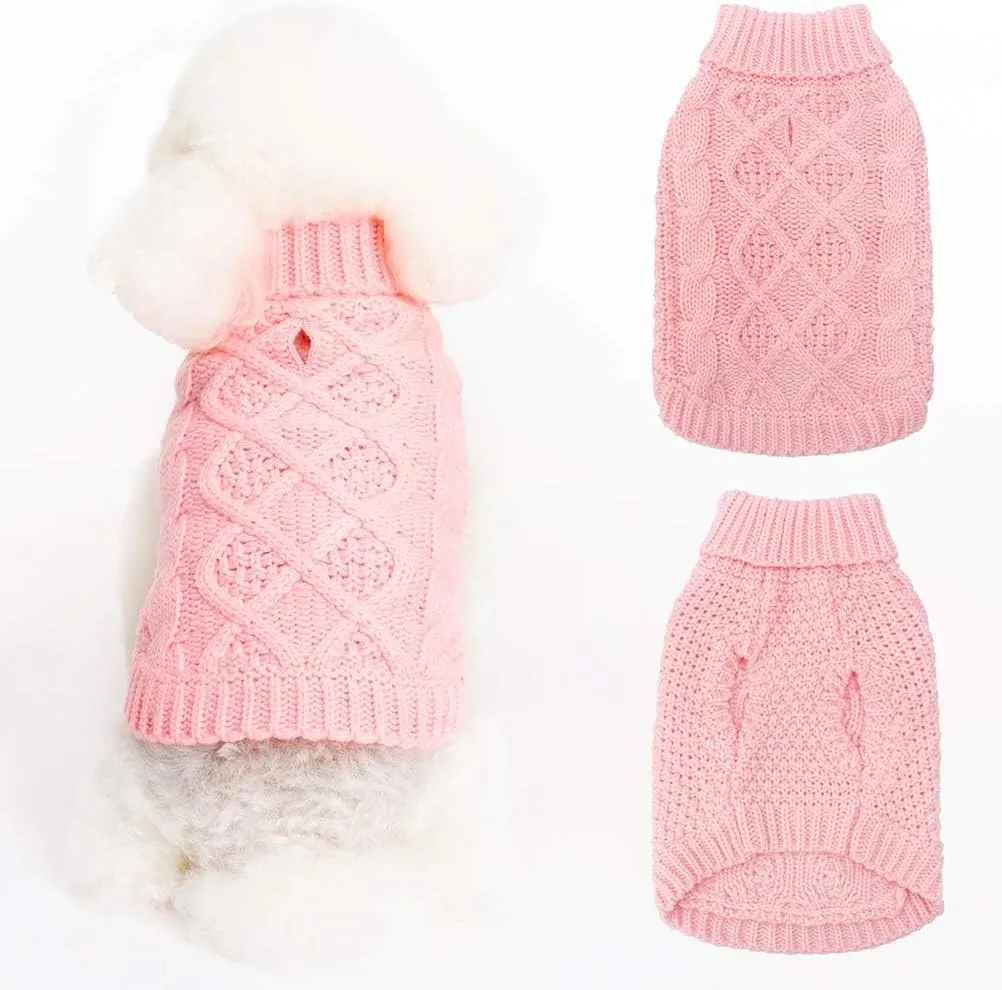Mihachi Turtleneck Dog Sweater - Winter Coat Apparel Classic Cable Knit Clothes with Leash Hole for Cold Weather, Ideal Gift for Pet in New Year