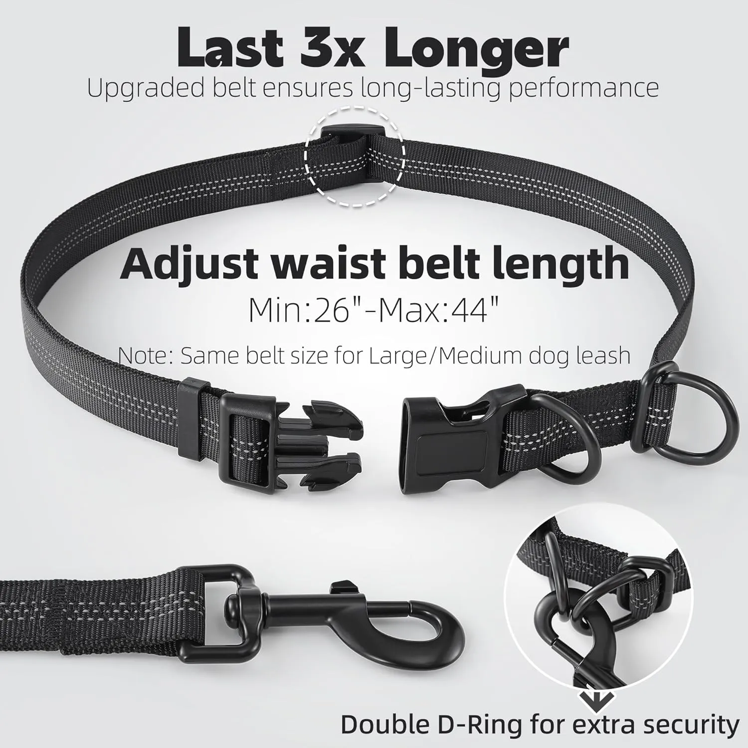 Mile High Life Hands Free Waist Leash for Dog Running Training and Jogging, Adjustable Belt with Double Handle, Reflective Bungee for Medium Large Dogs (Light Purple, 7FT)