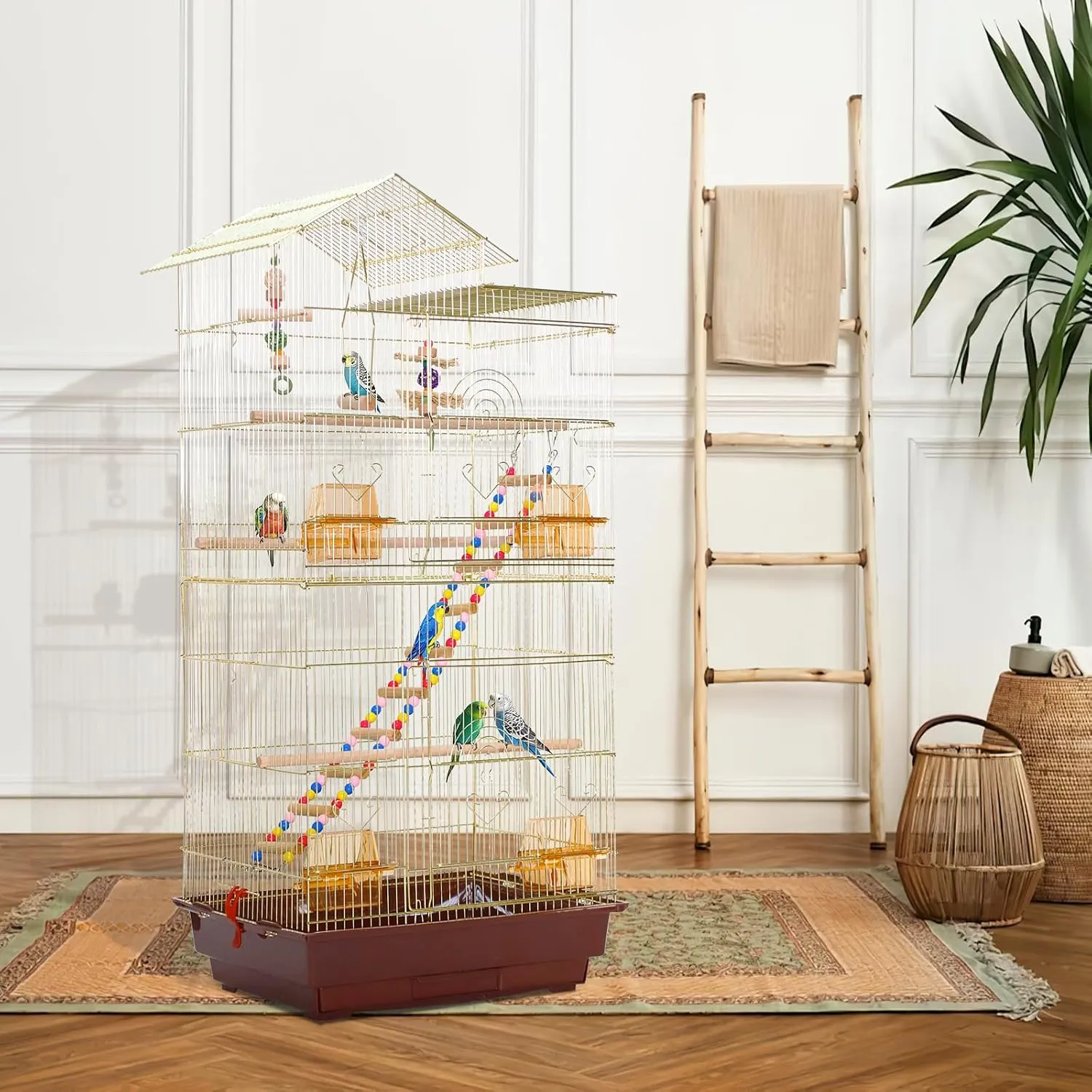 Open-Top Travel Bird Cage for Conures, Parakeets, Lovebirds, Budgies, Finches, Canaries, Small-Size, Portable-3019