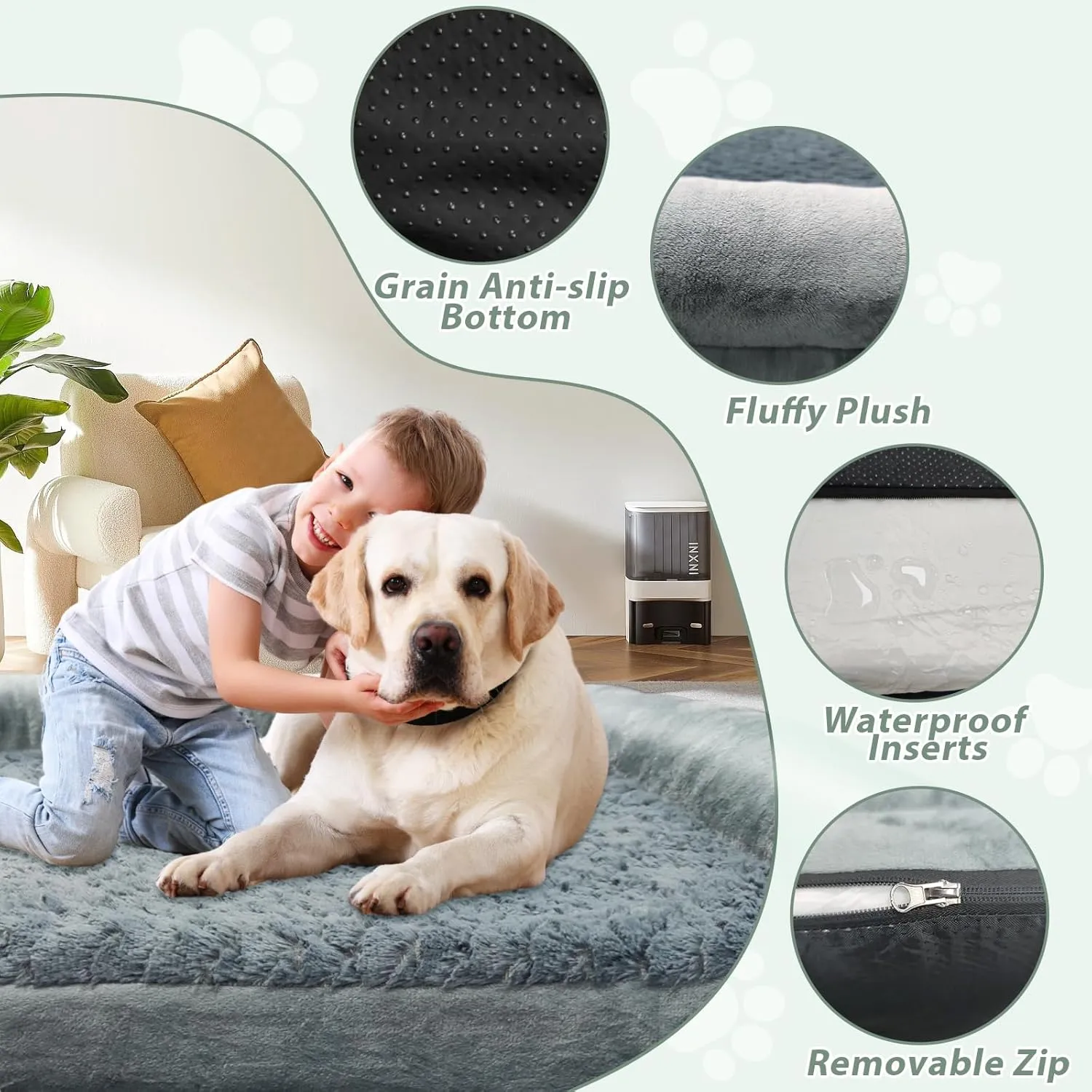 Orthopedic Dog Bed for Large Dog,Memory Foam XL Extra Large Cat Bed with Stickable Design Waterproof Pet Couch Bed with Washable Removable Cover(44 in,Darkgrey)