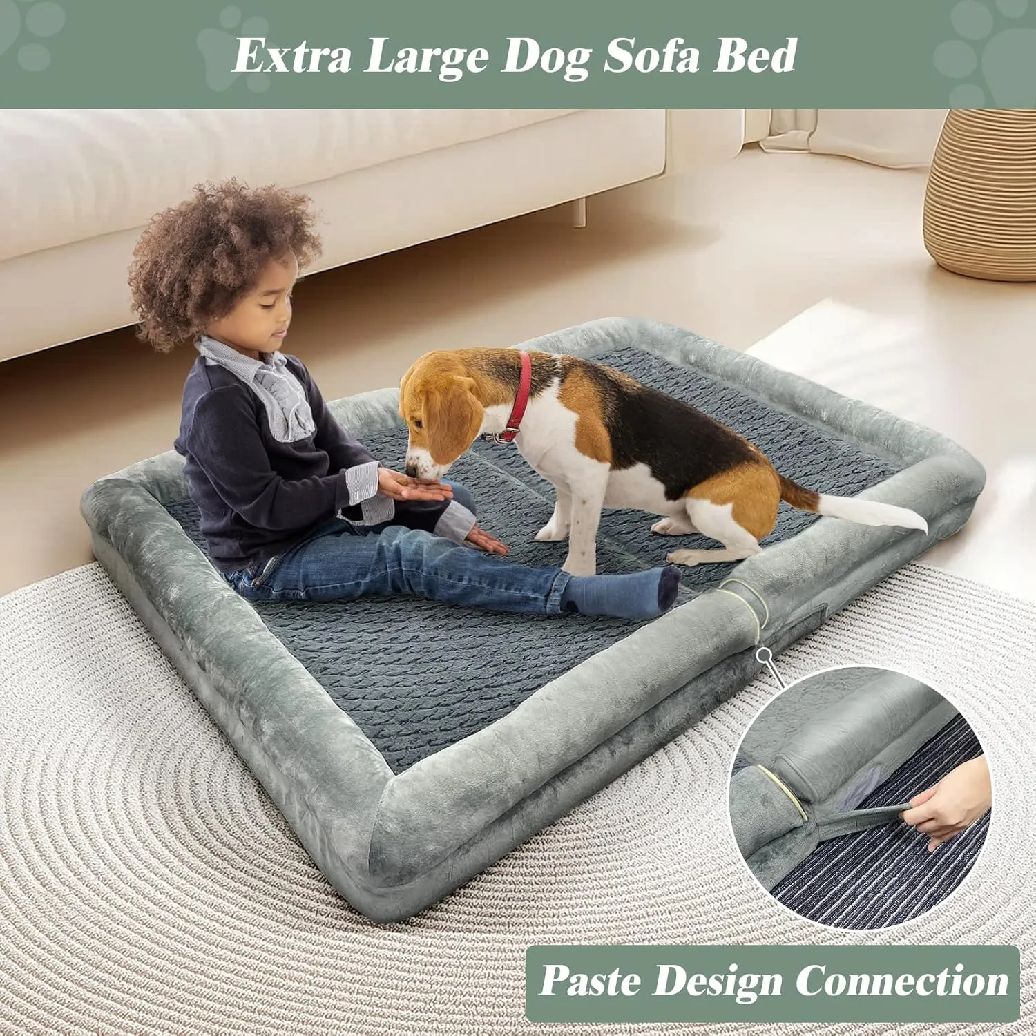 Orthopedic Dog Bed for Large Dog,Memory Foam XL Extra Large Cat Bed with Stickable Design Waterproof Pet Couch Bed with Washable Removable Cover(44 in,Darkgrey)