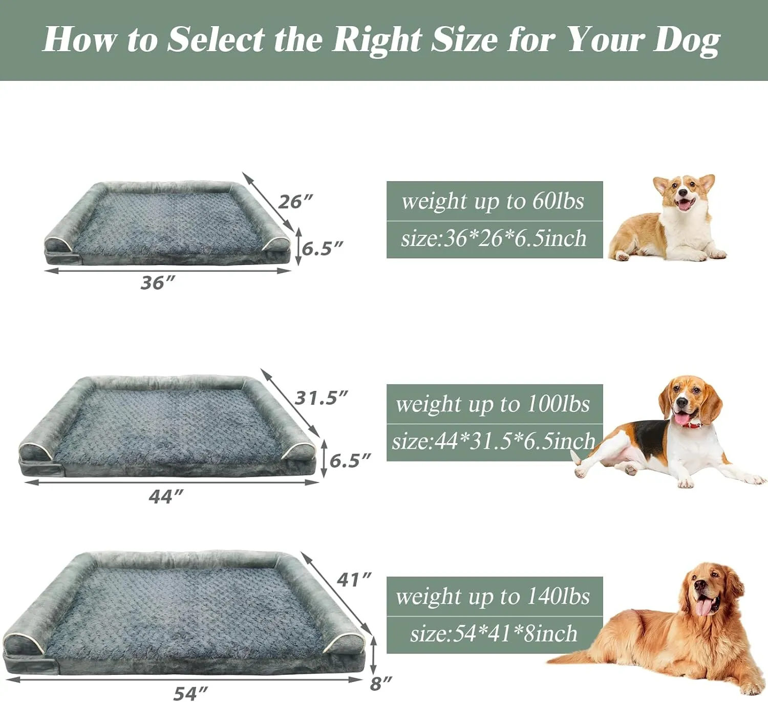 Orthopedic Dog Bed for Large Dog,Memory Foam XL Extra Large Cat Bed with Stickable Design Waterproof Pet Couch Bed with Washable Removable Cover(44 in,Darkgrey)