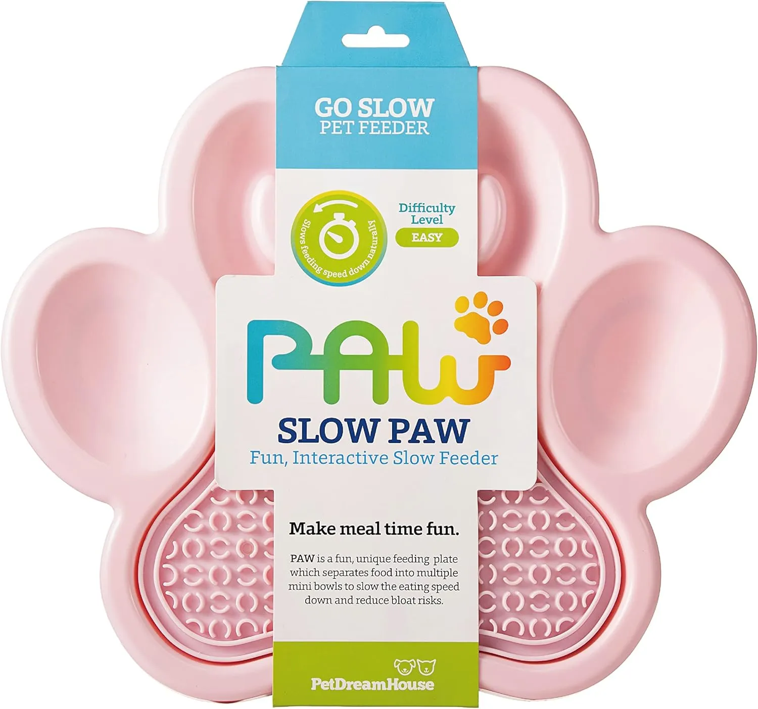 PAW 2-in-1 Slow Feeder Interactive Bowl and Removable Lick Mat Pad for Dogs, Puppies or Cats, Controls Fast Eating Anti Bloating - Pink