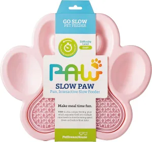 PAW 2-in-1 Slow Feeder Interactive Bowl and Removable Lick Mat Pad for Dogs, Puppies or Cats, Controls Fast Eating Anti Bloating - Pink