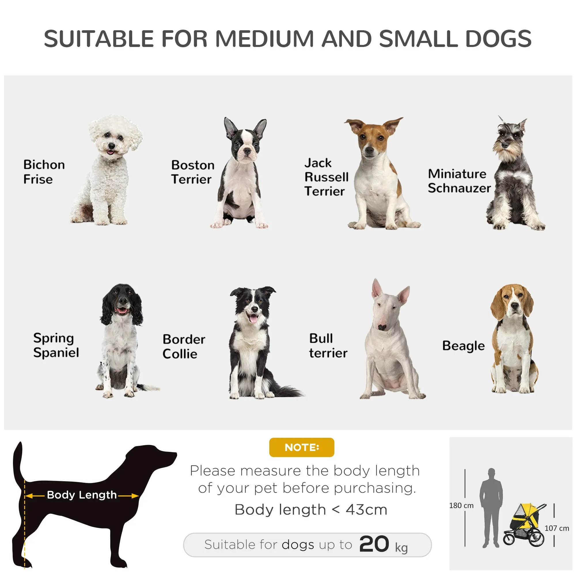 PawHut 3 Wheel Pet Stroller, for Medium Small Dogs, Foldable Cat Pram - Yellow