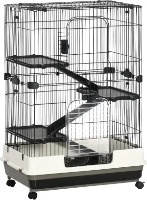 PawHut 4-Level Small Animal Cage Rabbit Hutch with Wheels, Removable Tray, Platform and Ramp for Bunny, Chinchillas, Ferret, Black