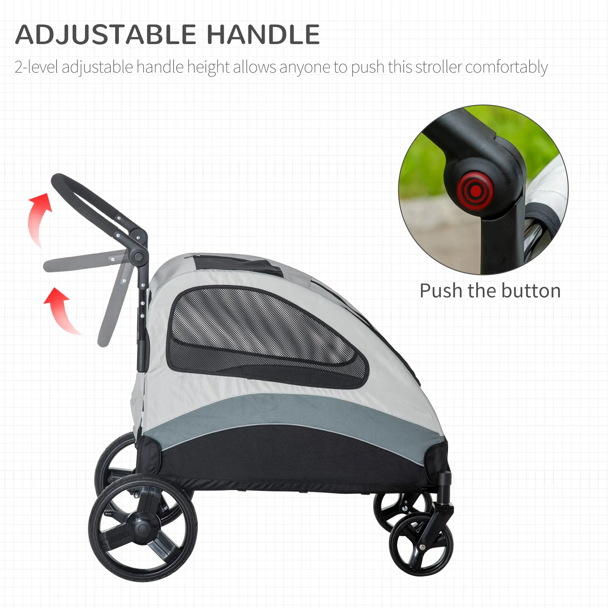 PawHut Dog Stroller Pet Pushchair Buggy Pram W/ 4 Wheels Safety Leash, Grey