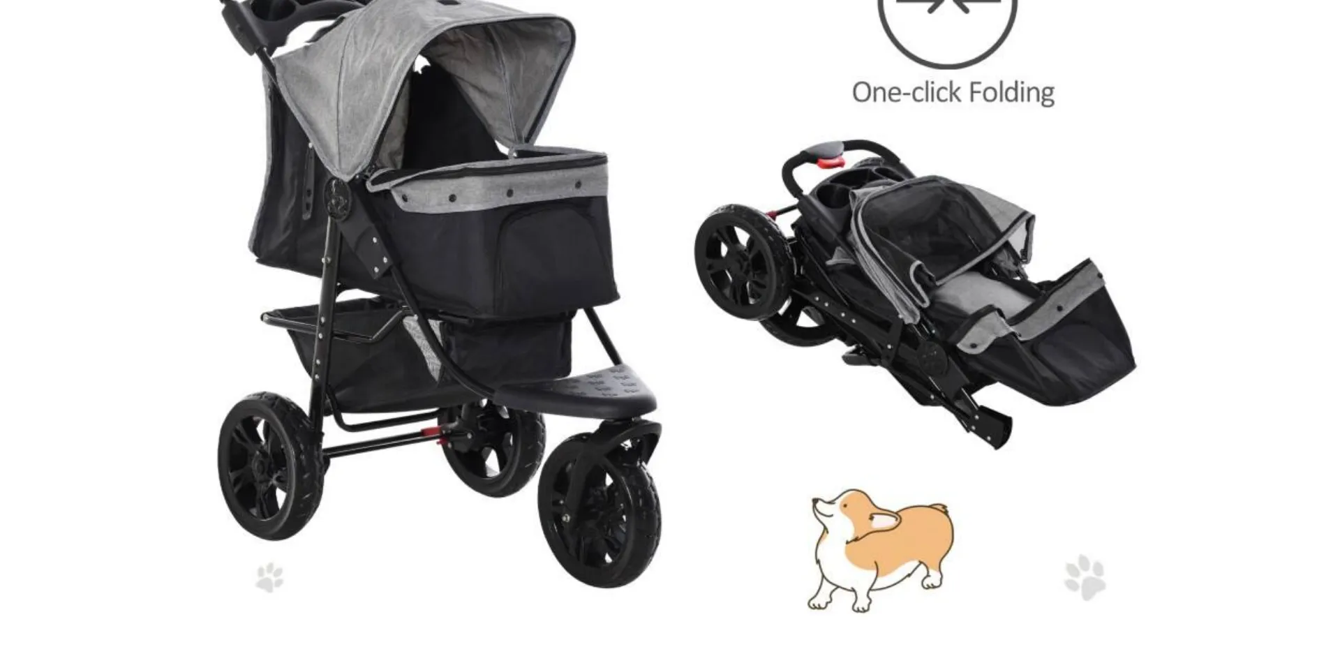PawHut Pet Stroller D00-108V01GY 1065 x 1095 x 545 mm Grey