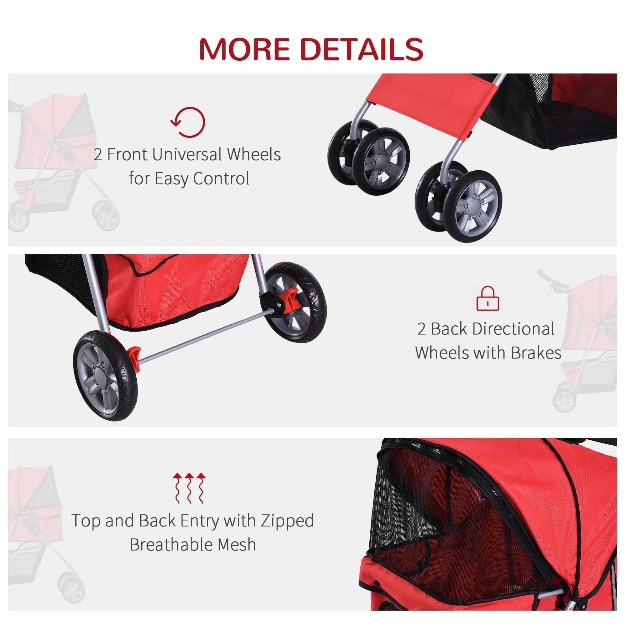 PawHut Red Pet Stroller Carrier Foldable Deluxe Jogger Walk Travel Dog Cat