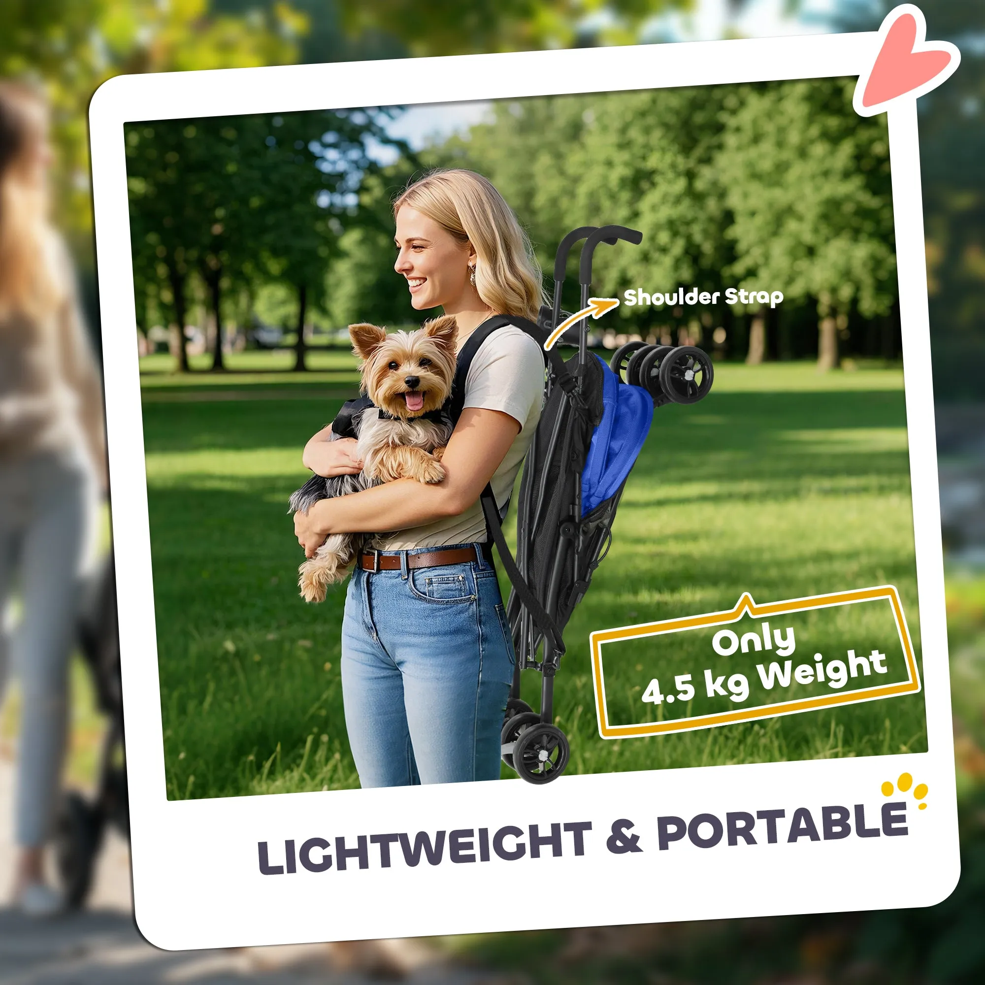 PawHut Umbrella Structure Dog Stroller, Lightweight & Portable Dog Pram w/ Shoulder Strap, Storage Bag & Cup Holder, Dark Blue