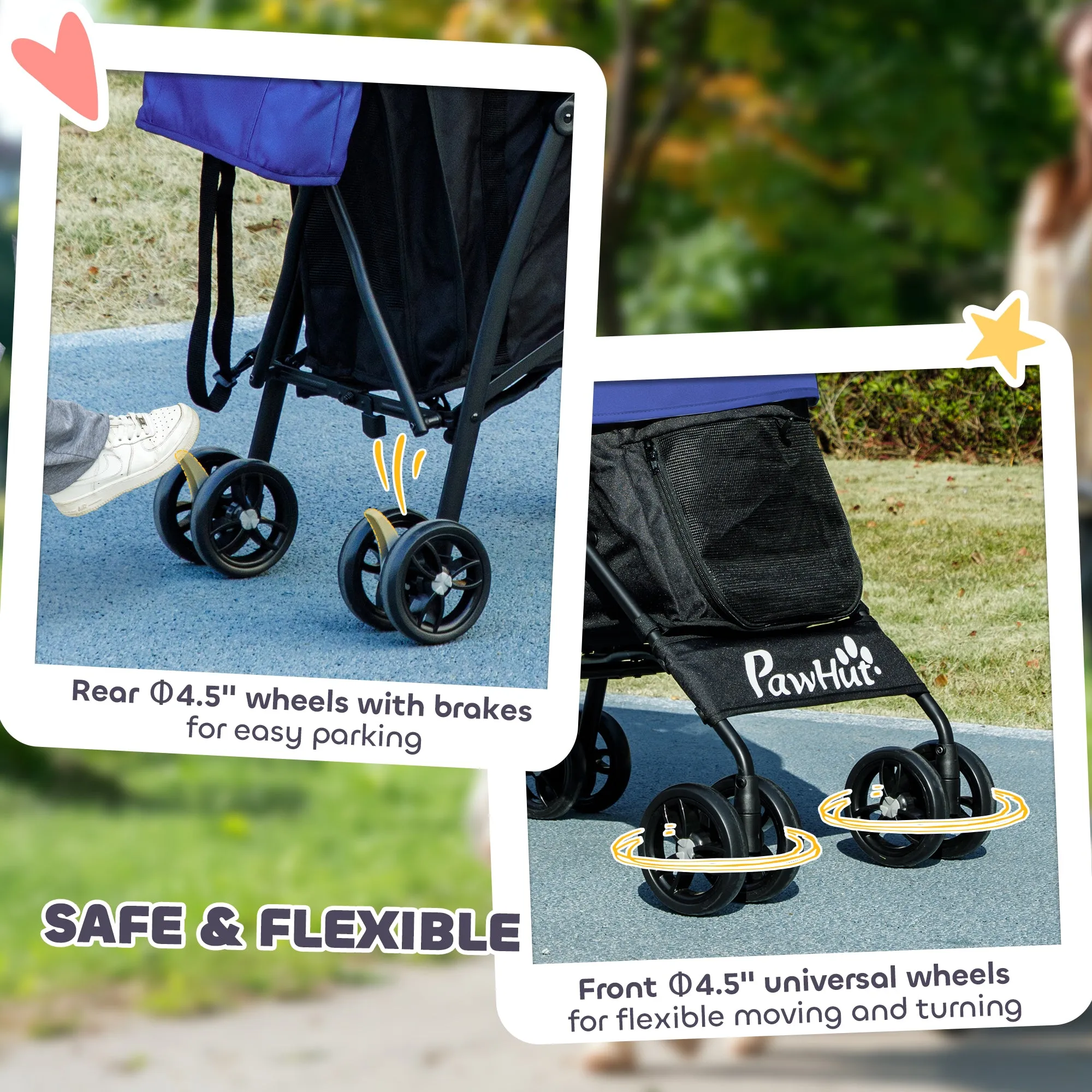 PawHut Umbrella Structure Dog Stroller, Lightweight & Portable Dog Pram w/ Shoulder Strap, Storage Bag & Cup Holder, Dark Blue