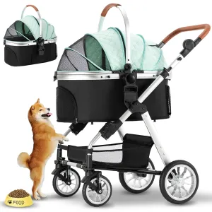 Pet Stroller, Dog Stroller for Medium Small Dog with Storage Basket Foldable Lightweight Dog Carrier Trolley.Basket can be Used Alone.Green