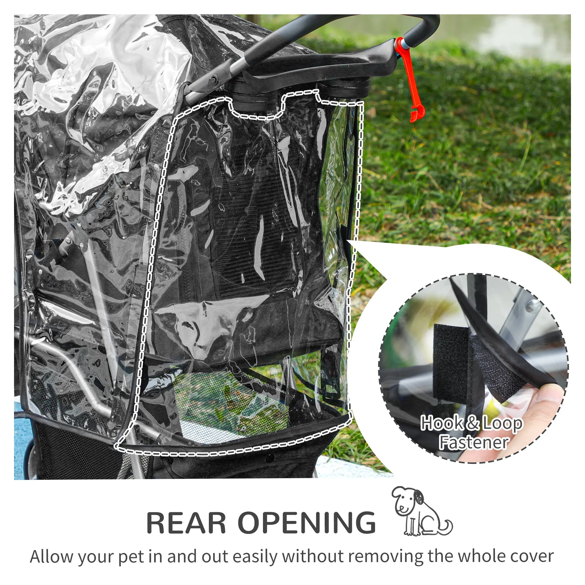 Pet Travel Stroller with Rain Cover, 3 Wheels Foldable Cat Dog Pushchair with Storage Basket and Cupholder for Small Miniature Dogs(Black)