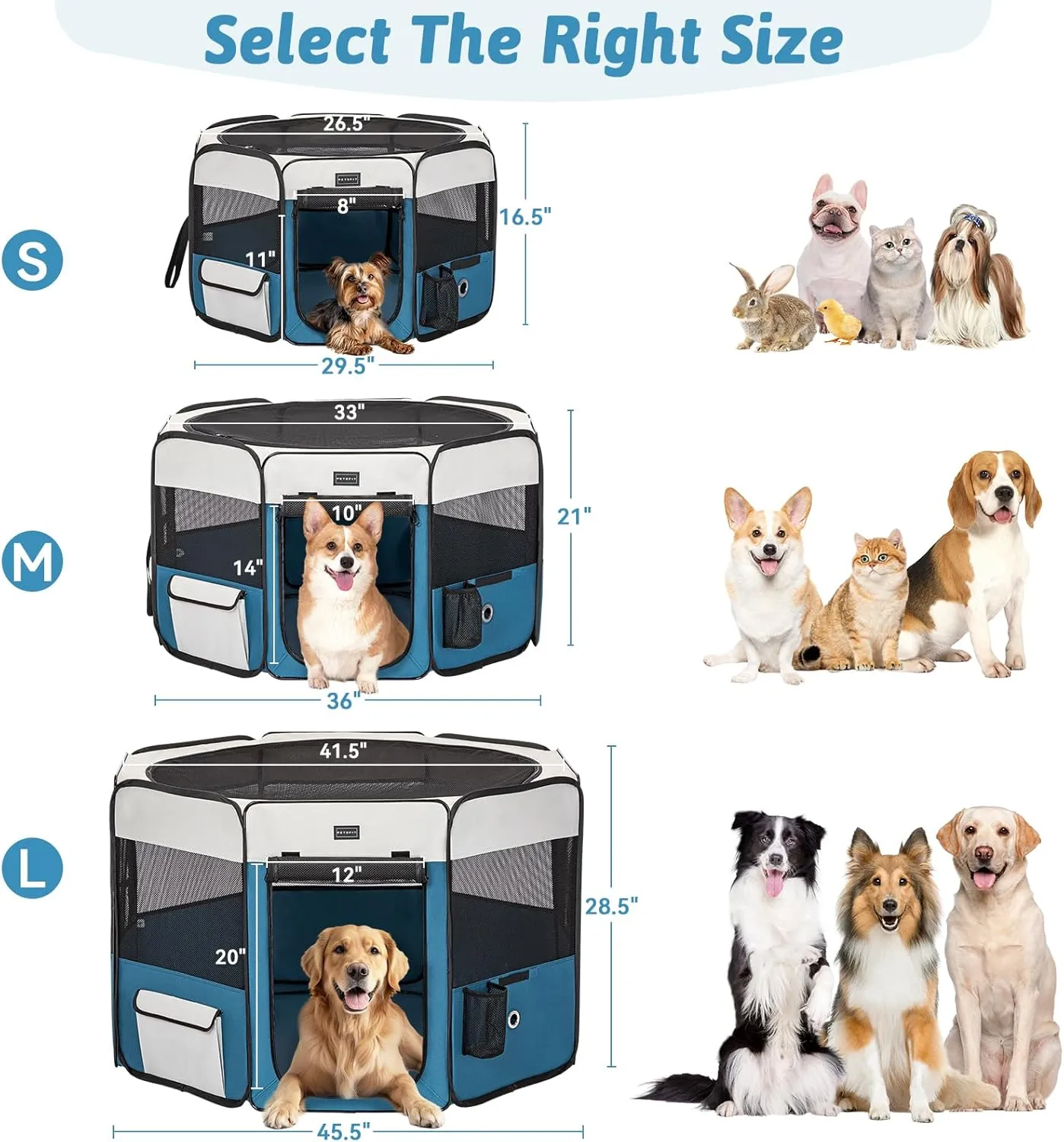 PETSFIT Portable Pet Playpen - 29" Dia, Indoor/Outdoor, For Cats, Puppies & Small Animals - Removable Zipper Mesh Top & Leakproof Bottom