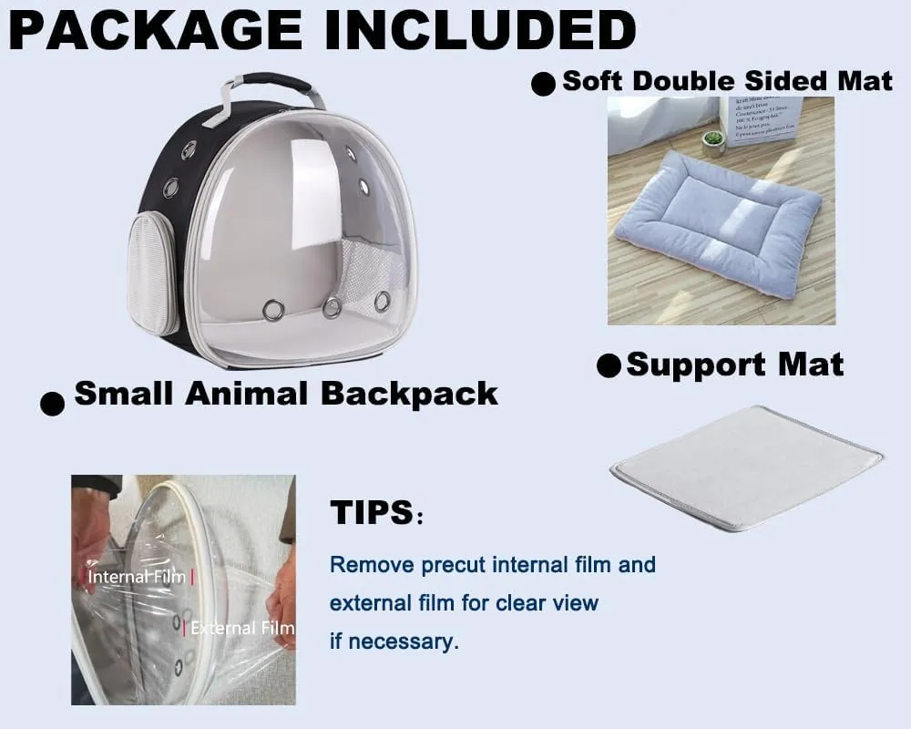 Portable Small Animal Backpack Travel Breathable Pet Carrier Bag Cages for Guinea Pig, Rabbit, Bearded Dragon, Squirrel, Tortoise, Bird, Lizard, Sugar Glider