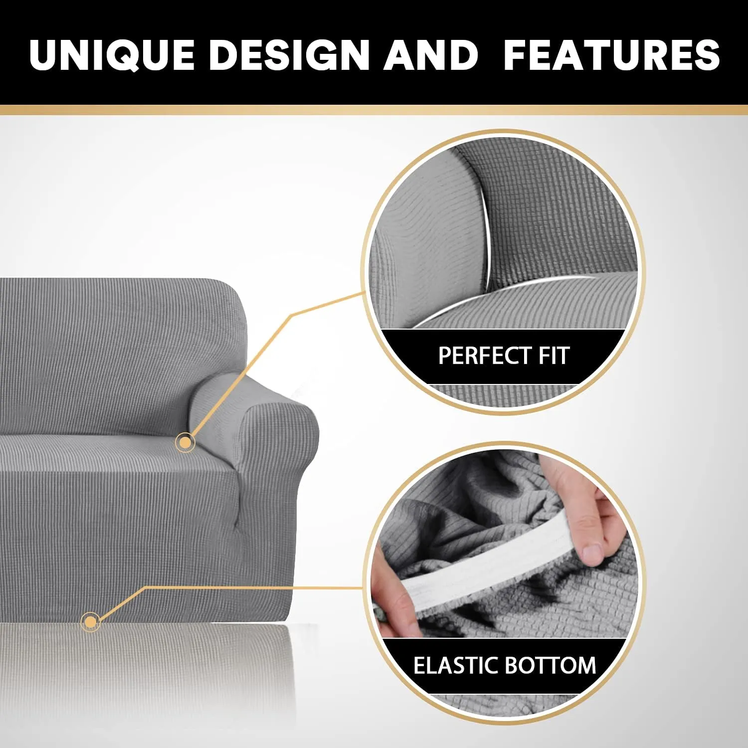 PrinceDeco Stretch Loveseat Sofa Cover Slipcover Couch Cover for 2 Cushion Sofa Washable Sofa Cover for Pets Friendly Furniture Protector Covers with Non Slip Bottom(Loveseat, Dove)
