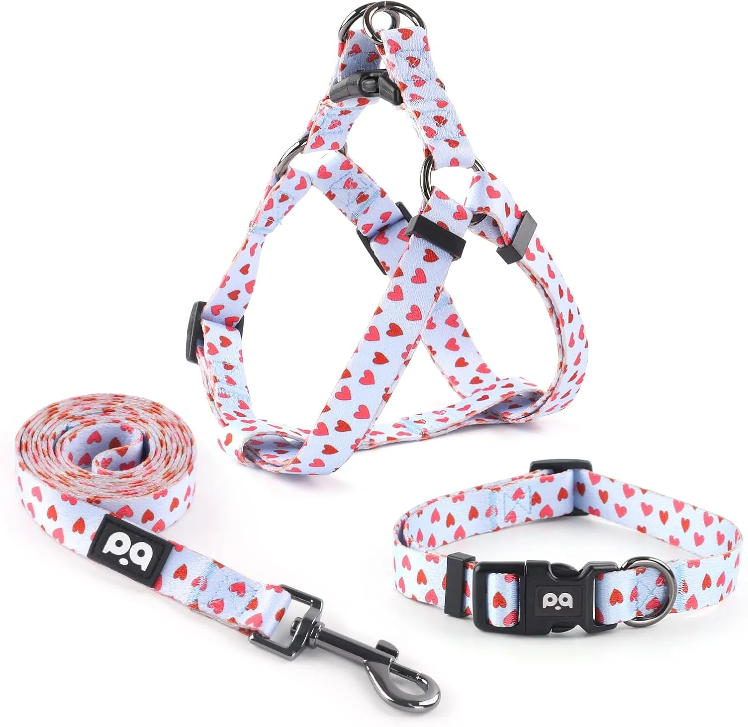 QQPETS Dog Harness Collar Leash - No Pull Pet Adjustable Back Clip Halter Basic Collar Heavy Duty 5FT Anti-Twist Leash for Extra Small Puppy Medium Large Breed Training Easy Walk(S,Blue Love)