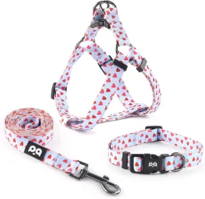 QQPETS Dog Harness Collar Leash - No Pull Pet Adjustable Back Clip Halter Basic Collar Heavy Duty 5FT Anti-Twist Leash for Extra Small Puppy Medium Large Breed Training Easy Walk(S,Blue Love)