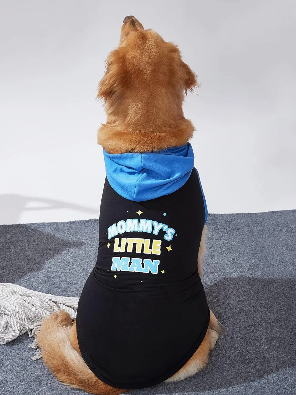 QWINEE Mom Boy Dog Hooded Tank Tops Letter Print Cat Puppy Hoodie Vest Sleeveless Pullover Dog Shirt Stretchy Pet Clothes for Small Medium Large Cats Dogs Kitten Blue L