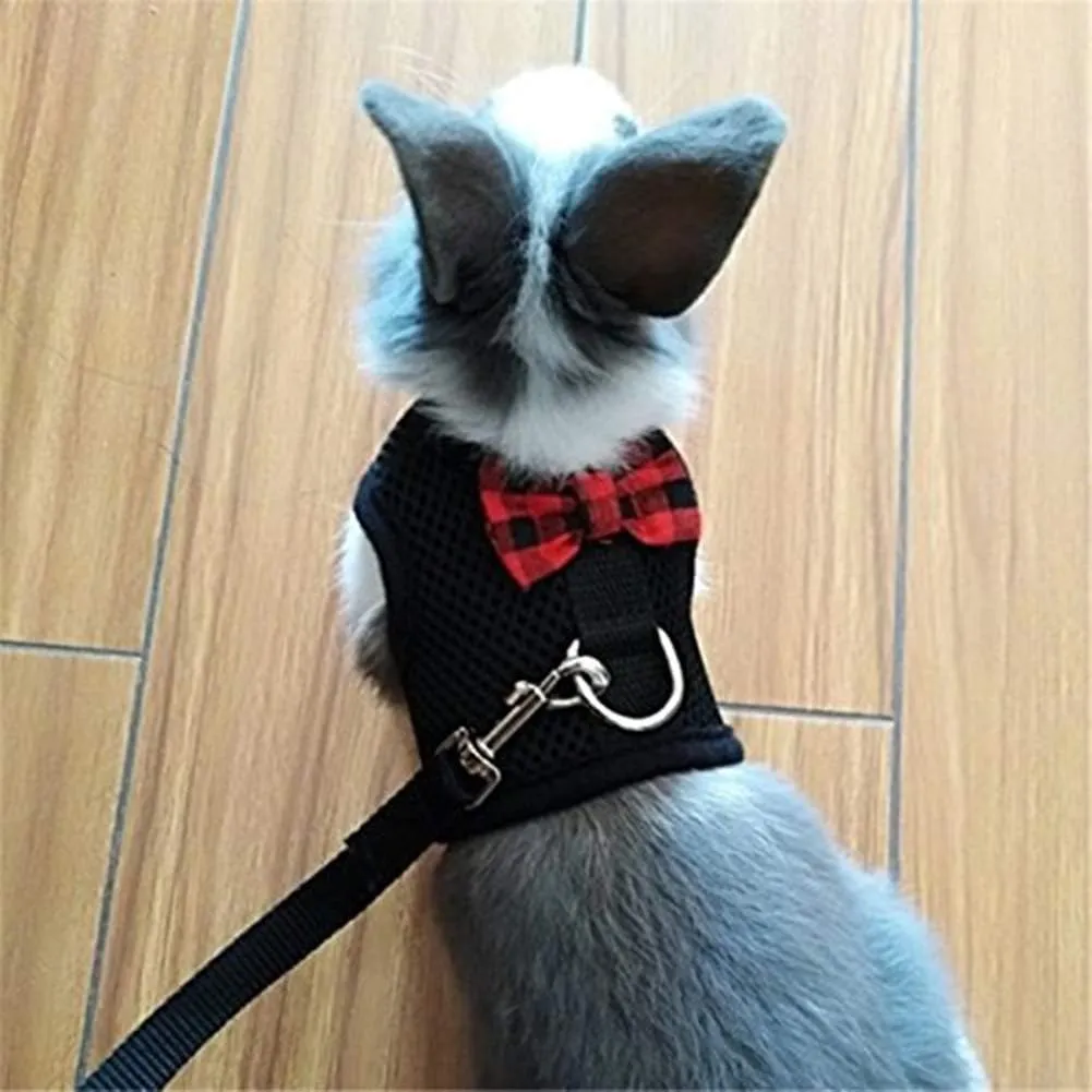 Rabbit Harness with Leash Adjustable Soft Mesh Vest Harness for Bunny Kitten Guinea Pig Rat (M, Black)