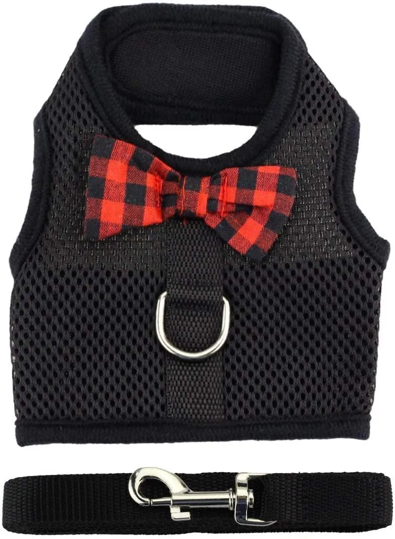 Rabbit Harness with Leash Adjustable Soft Mesh Vest Harness for Bunny Kitten Guinea Pig Rat (M, Black)