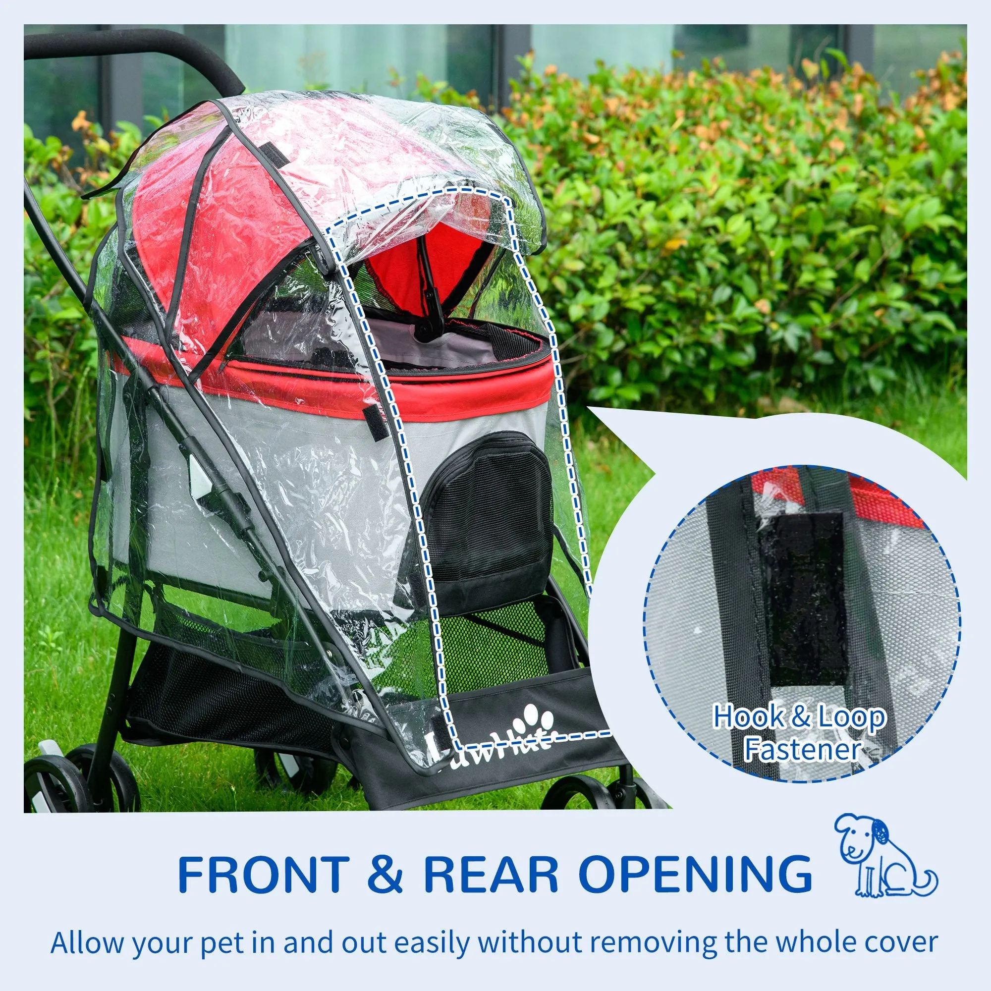 Rain Cover for Dog Pram Stroller, with Front and Rear Entry