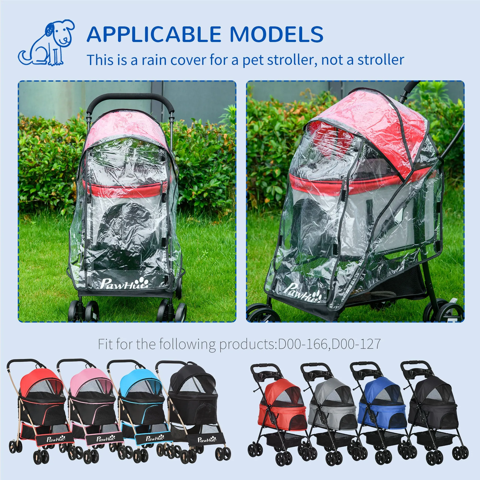 Rain Cover for Dog Pram Stroller, with Front and Rear Entry